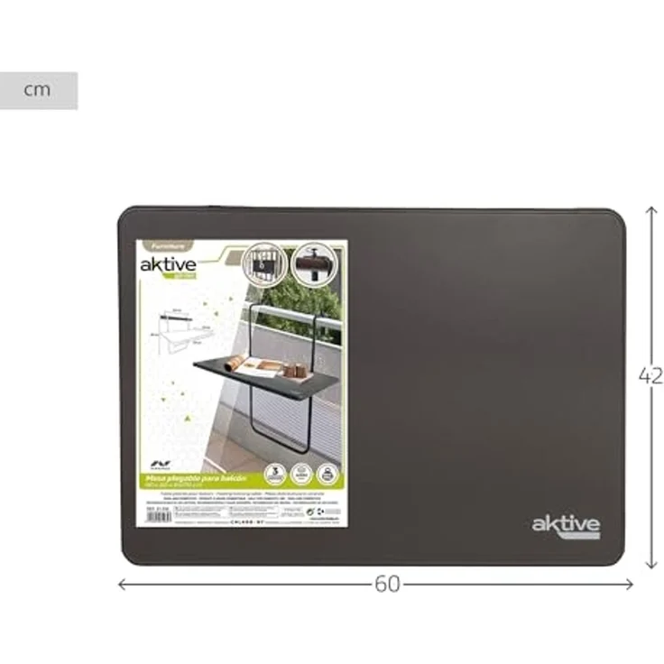 Aktive 61034 - Balkon-Klapptisch mit mehreren Positionen zum Aufhängen | Balkontisch klappbar 60x40 cm | Balkon-Hängetisch aus Stahl und Holz | 3 Positionen, trägt max. 20 kg – Bild 5
