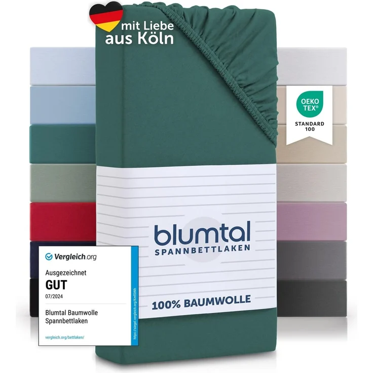 Blumtal® Baumwolle Spannbettlaken für Topper 140x200 cm Basics Jersey im 2er Set - Bettlaken 140x200 cm - Oeko-TEX zertifiziertes Spannbetttuch 140x200 - Topper Spannbettlaken 140x200 - Silver Pine – Bild 1