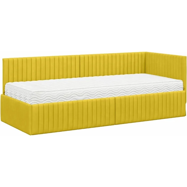 vidaXL Eckbettgestell mit Matratze mit Kopfteil 2 pcs Gelb Samt 3393804 – Bild 4
