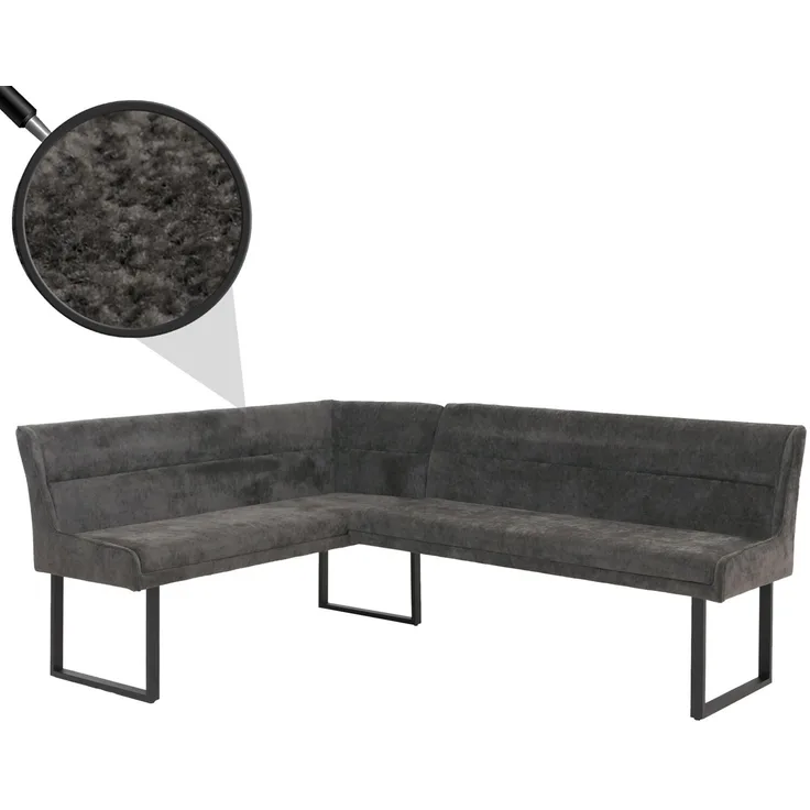 Eckbank HWC-O81, Esszimmerbank Bank, Öko-Tex (310g/m²) Chenille Stoff/Textil Metall 159x210cm ~ dunkelgrau