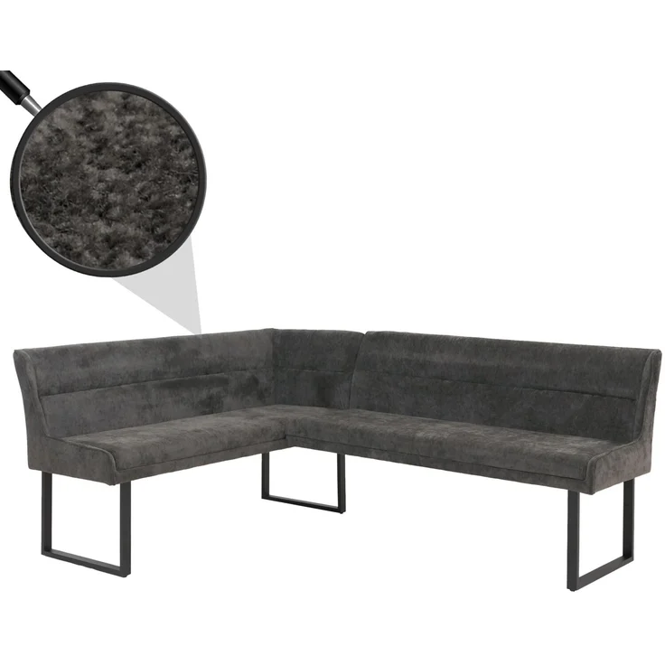 Eckbank HWC-O81, Esszimmerbank Bank, Öko-Tex (310g/m²) Chenille Stoff/Textil Metall 159x210cm ~ dunkelgrau – Bild 1