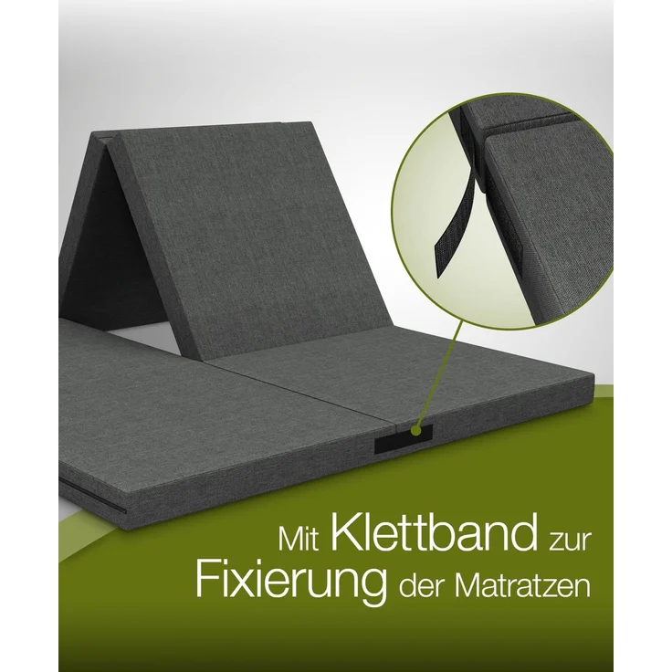 dibea 3-in-1 Klappmatratze: Gästebett, Sitzwürfel & Beistelltisch in einem, abnehmbarer Bezug & Husse mit Taschen, 140x200x8 cm, grau – Bild 4
