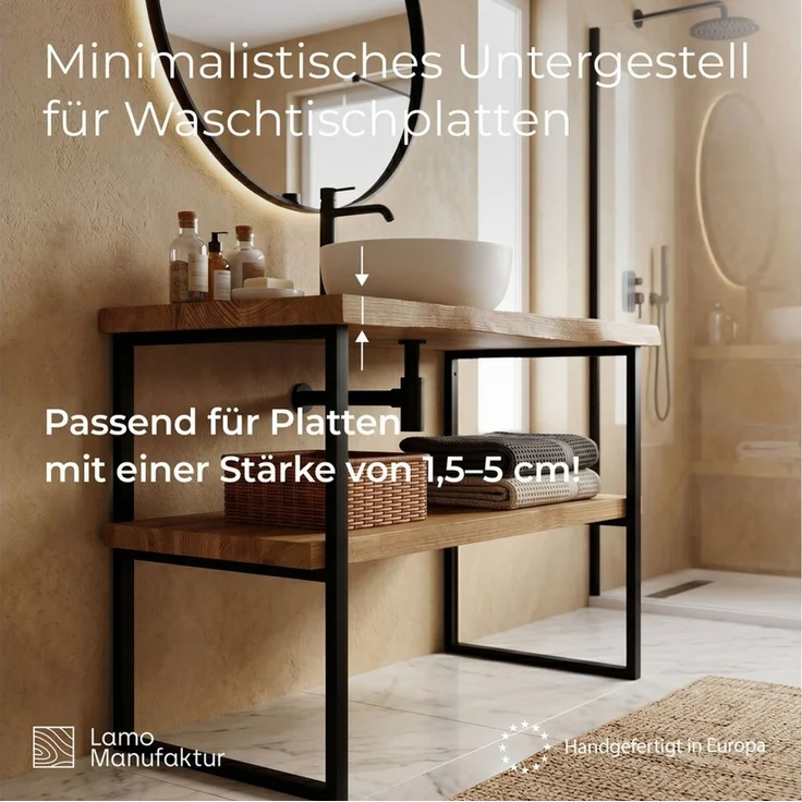 LAMO Manufaktur Wandregalhalter Regalhalterung für Waschtischplatte Metall Schwarz 30x80 cm – Bild 2