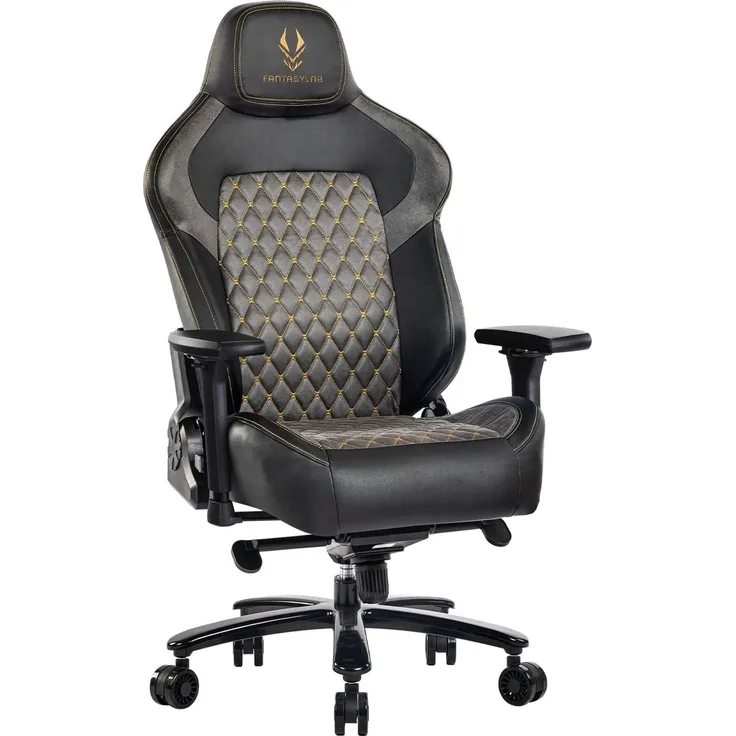 Fantasylab Gaming Stuhl 200KG Belastbarkeit Bürostuhl 200KG Verstellbare Armlehne 4D Gamer Stuhl mit Lendenwirbelstütze Chefsessel Ergonomischer Schreibtischstuhl Gaming Chair Schwarz/Grau