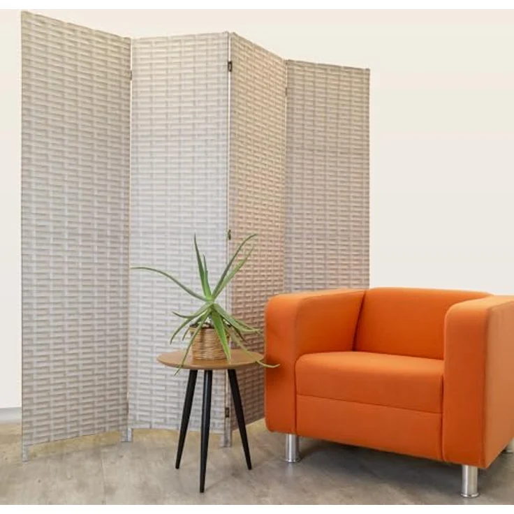 Hexim Raumteiler, Paravent 180x180 cm - Trennwand 4-teilig klappbar für Innenbereich - freistehend Blickfang und Dekoration multifunktional Raumtrenner (LR191-braun & weiß) – Bild 3