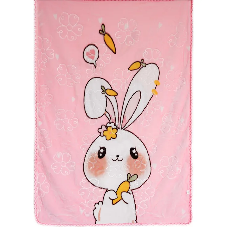 Kuschelige Babydecke aus 100% Polyester 100x130 cm mit Tieren und Blumen Pink