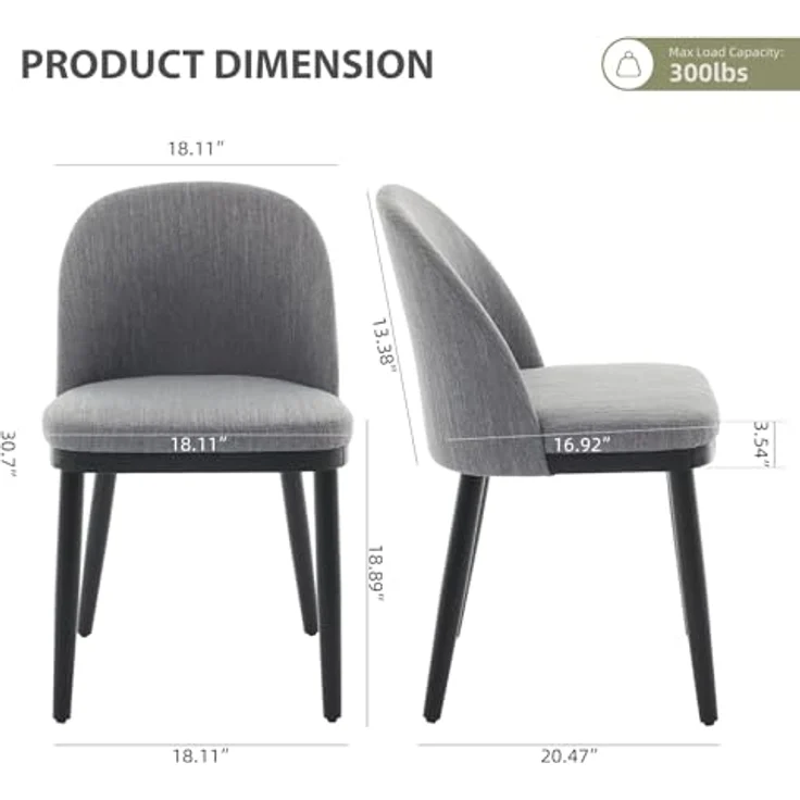 GarveeHome 2-Er Set Esszimmerstuhl Aus Leinenbezug, Gepolstert Küchenstühle Mit Rückenlehne, Stühle Mit 130kg Tragkraft, Für Esszimmer Und Wohnzimmer, 48 x 52 x 78 cm – Bild 2