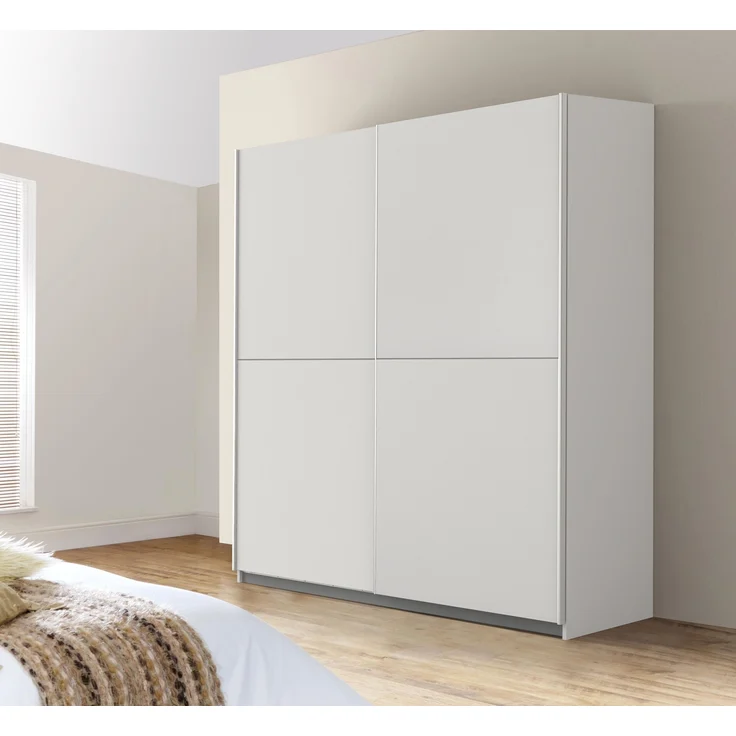 Schiebetürenschrank >WINNER< 2 Böden, 2 Stangen, in Weiss - 170,3x190,5x61,2cm (BxHxT) – Bild 2