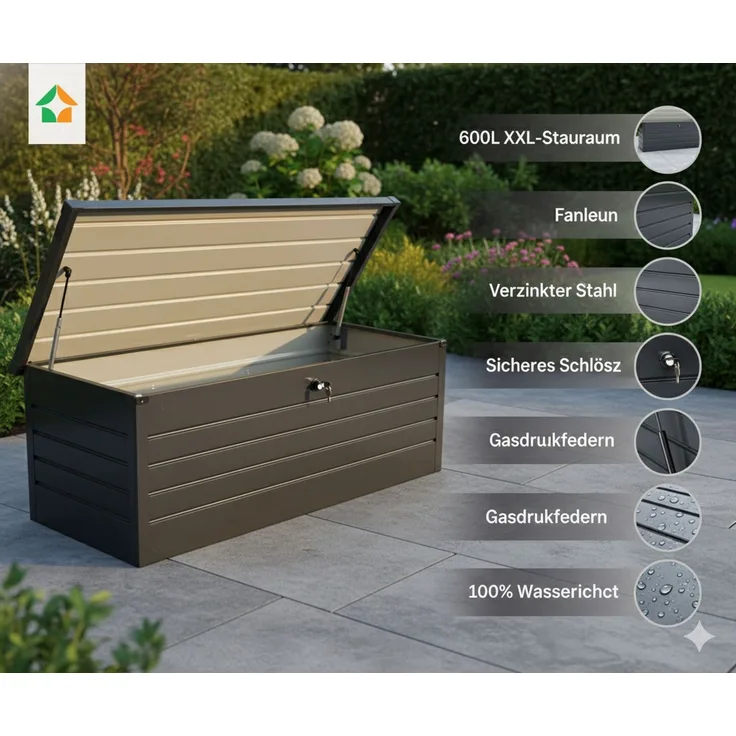 Metall-Aufbewahrungsbox Gartentruhe 600L Stauraum wetterfest