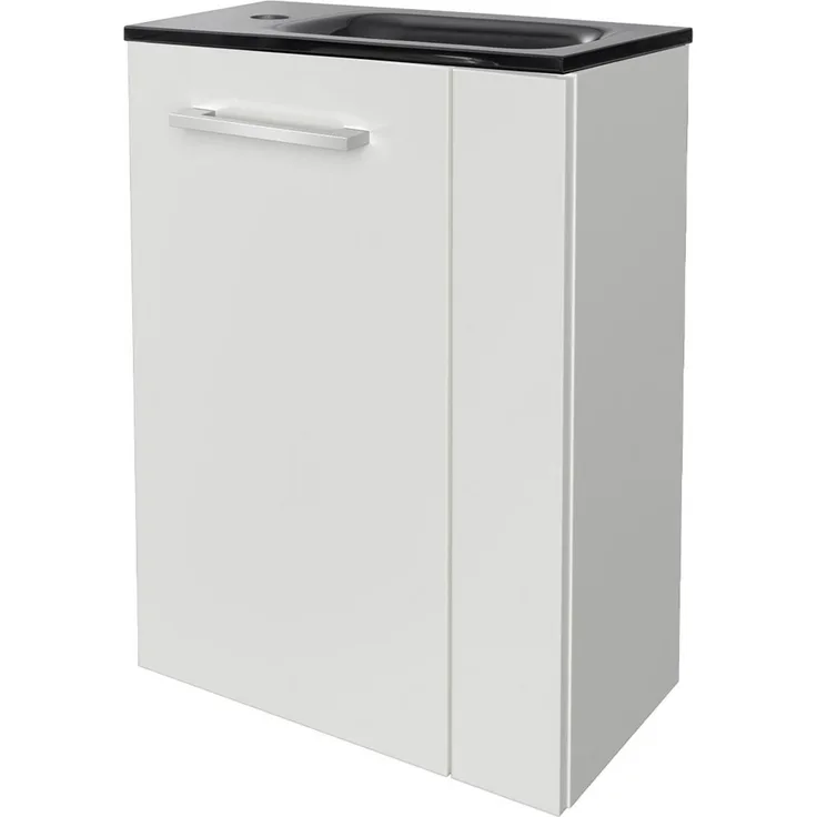 FACKELMANN SBC SCENO Gäste WC Waschtisch Set 45 cm breit, Weiß, Waschbecken Glas Anthrazit, Türanschlag links