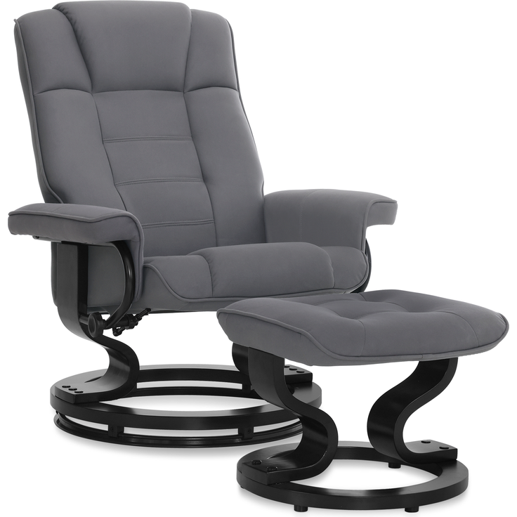 M MCombo Relaxsessel mit Hocker, 360°drehbarer Fernsehsessel mit Liegefunktion, bis 120 Kg belastbarer TV-Sessel, moderner Ruhesessel für Wohnzimmer, Kunstleder, 9019 (Grau-Mikrofaser)