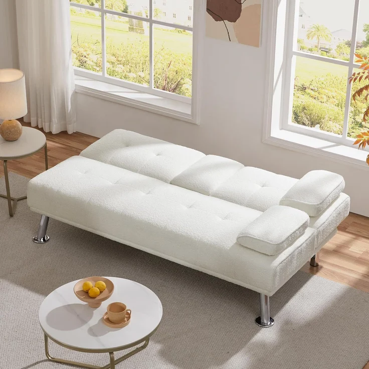 Yaheetech Schlafsofa für max. 3 Personen Gästebett Couch Sofa mit Schlaffunktion Tagesbett Bettsofa Schlafcouch Sofabett Polstersofa bis 350 kg belastbar Elfenbeinen – Bild 2