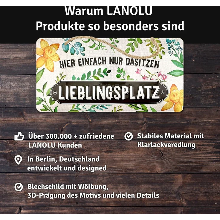 LANOLU Blechschild Lieblingsplatz quer - 16x32cm – Metall – Mehrfarbig – 16114 – Bild 5