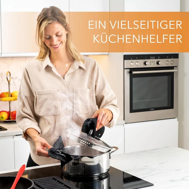 AVANA Topfuntersetzer Silikon Untersetzer Multifunktional Pfannenuntersetzer Topflappen, Zubehör für Töpfe, Pfannen, Auflaufformen, 4er Set, Hitzebeständig, Wabenmuster, Schwarz – Bild 2
