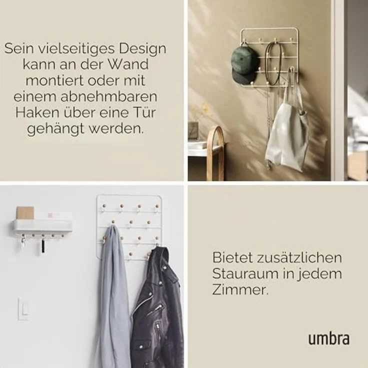 Umbra Estique Türgarderobe Multifunktional, Tür Garderobe, Türhaken, Garderobehaken, Metall, Weiß, 60 cm, 1004045-660 – Bild 5