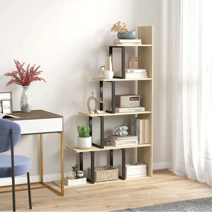 MC Star Bücherregal Stufenregal/Raumteiler im Industriestil mit 5 Ablagen, 102 x 30 x 160 cm, Eichenoptik – Bild 3