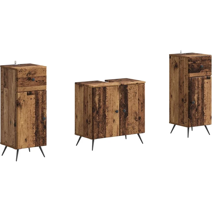 vidaXL 3-teiliges Badezimmer-Schranksystem BREDA 3 stk. Altholz 3418051 – Bild 2