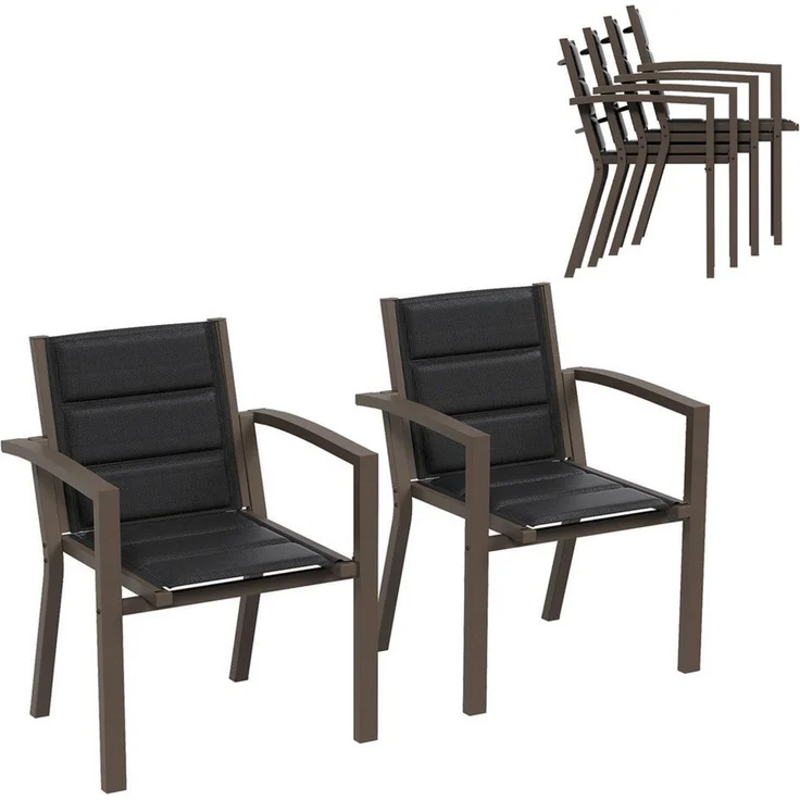 Furnicopia Gartenstuhl Stapelbar Gartenstühle Terrassenstühle mit Armlehnen, bis 160kg (4 St), Aluminiumgestell, Tecslin-Gewebe und schnell trocknende Polsterwatte – Bild 1