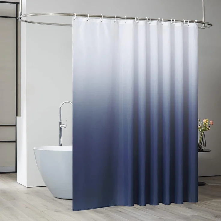 Duschvorhang Überlänge Antibakteriell Wasserdicht Weiß Dunkelblau 240x200cm – Bild 5