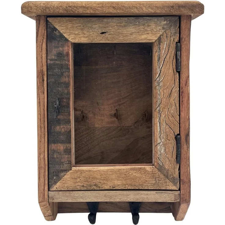 Sumatra Schlüsselkasten aus Altholz Rustikal mit Glastür 26x35x10 cm Praktisch stylisch und perfekt für deinen Flur oder Büro – Bild 1