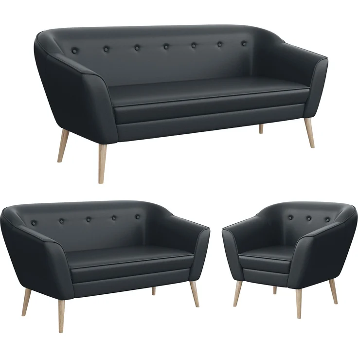MEBLINI Sofa-Set DORIS 3+2+1 - Dunkelgrau Kunstleder - für Wohnzimmer - Mini Lounge für sechs Personen - Küchensofa - Sofa Klein - Sitzgarnitur - Polstergarnitur - Sofagarnituren – Bild 1