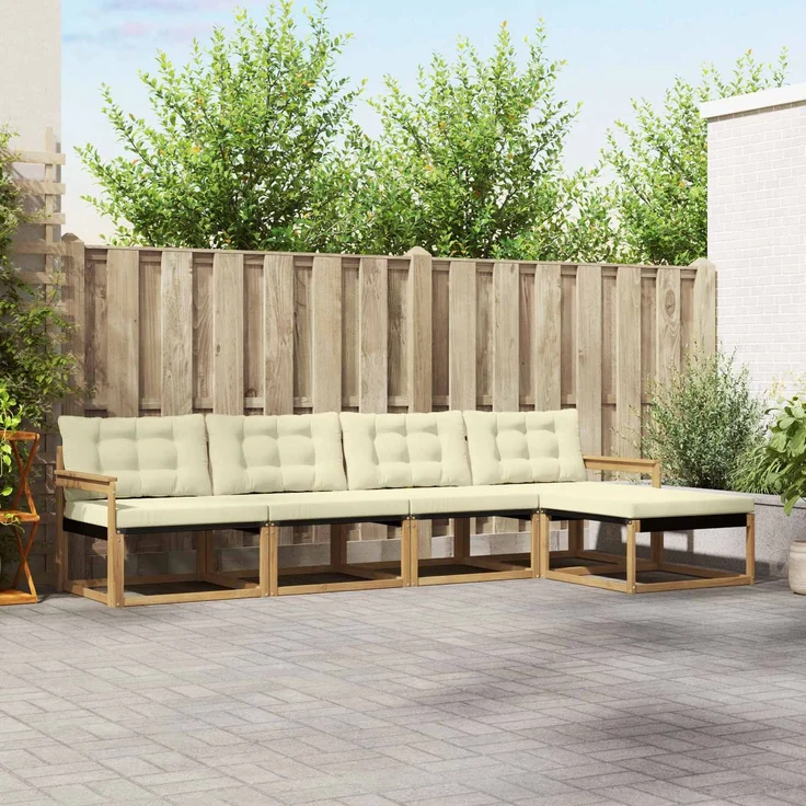 vidaXL Outdoor-Sofagarnitur 5 stk. 5-Sitzer Weiß und Creme 3388580 – Bild 1