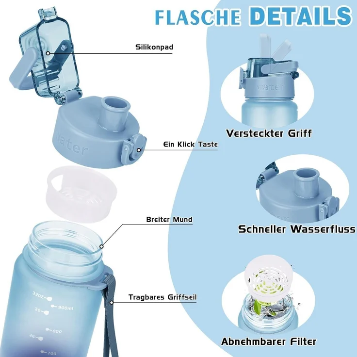 AOPREL Trinkflasche 1l BPA-frei aus Tritan Sport Flasche Kohlensäure geeignet – Bild 2