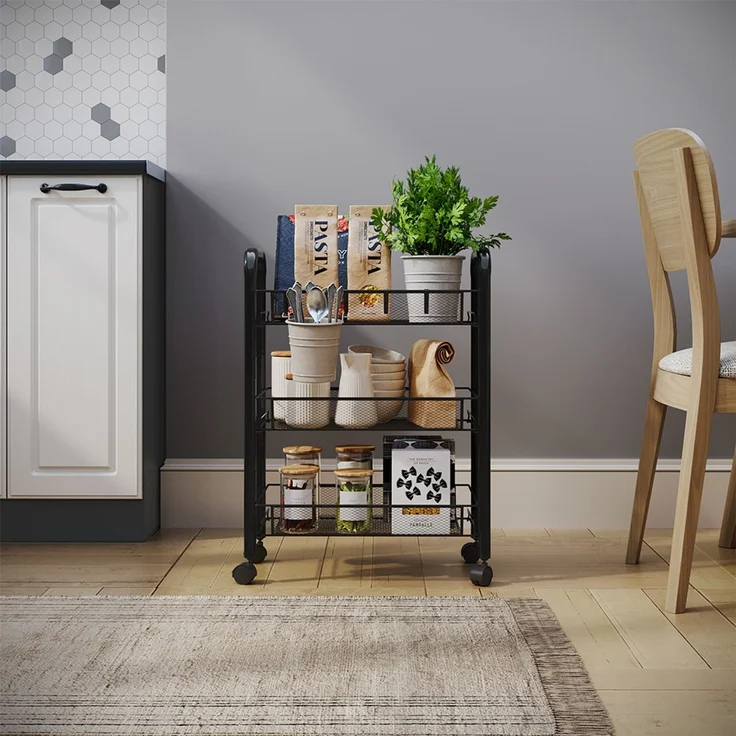 Rollcontainer Tarro Schwarz 45 x 64 cm mit 3 Ablagefächern Vicco – Bild 3