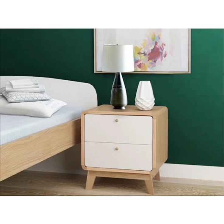 Cassie Nachttisch mit 2 Schubladen, Eicheoptik/Weiß, 51 x 39 x 53 cm, moderner Nachtschrank aus Holzwerkstoff, Beistelltisch mit Stauraum für Schlafzimmer und Wohnbereich – Bild 2