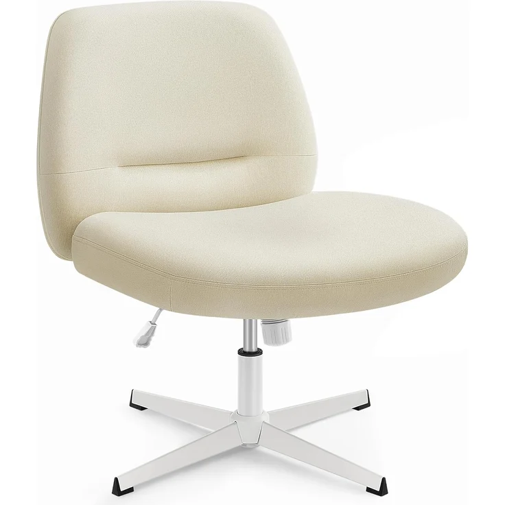 SONGMICS HOME Schneidersitz Stuhl, Schminkstuhl, Drehstuhl ohne Armlehnen, Schreibtischstuhl, breite Sitzfläche, modern, mit Kreuzfuß, höhenverstellbar, Wippfunktion, cremeweiß OBG046W01 – Bild 5