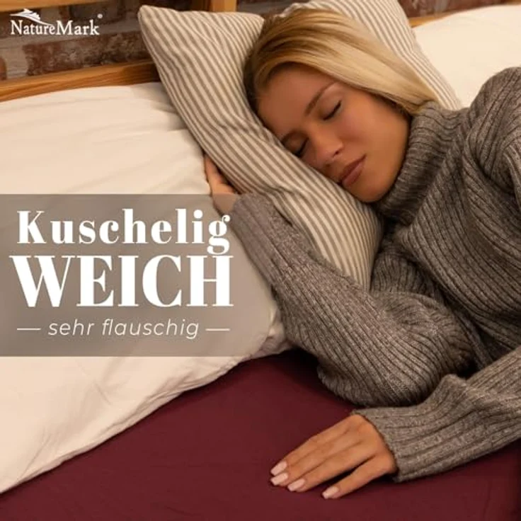 NatureMark Spannbettlaken Winter Thermo Fleece Spannbetttuch, 80% Baumwolle und 20% Polyester, Gummizug: rundum, (1 Stück), 90x190 bis 100x200 cm - Bordeaux rot – Bild 3