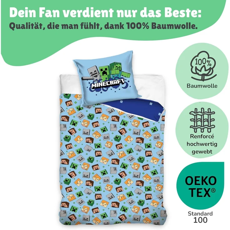 Minecraft Bettwäsche für Jungen 135x200 80x80 cm Motiv Creeper Creeps aus 100% Baumwolle – Bild 7