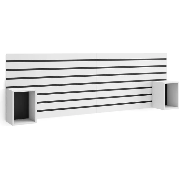 Skraut Home | Kopfteil, Nachttischen | Lamellenwand Holz | 214 x 70 x 3 cm | 135,140,150,160 cm Bett | Stauraum | Moderner Stil | Weiß