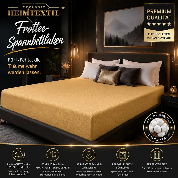 EXKLUSIV HEIMTEXTIL Frottee Spannbettlaken Premium 180 - 200 x 200 cm Sand – Bild 2