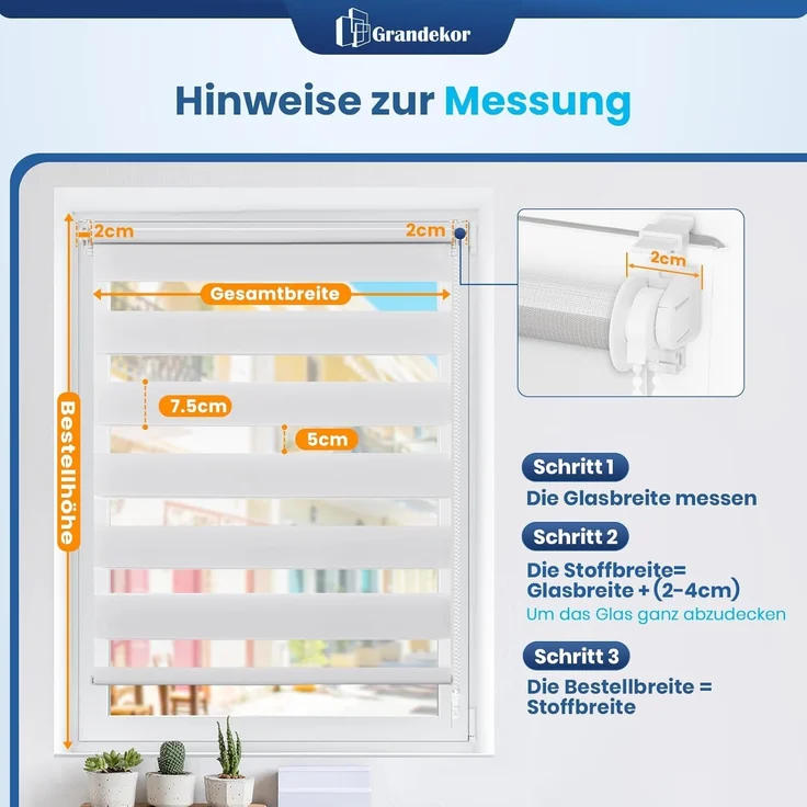 Grandekor Doppelrollo Klemmfix ohne Bohren Weiß 50x150 cm(Stoffbreite 46cm) Fenster Rollos für innen Klemmrollos Duo Rollos für Fenster ohne Bohren mit Bohren Privatschutz UV-Schutz Zebrarollo – Bild 7