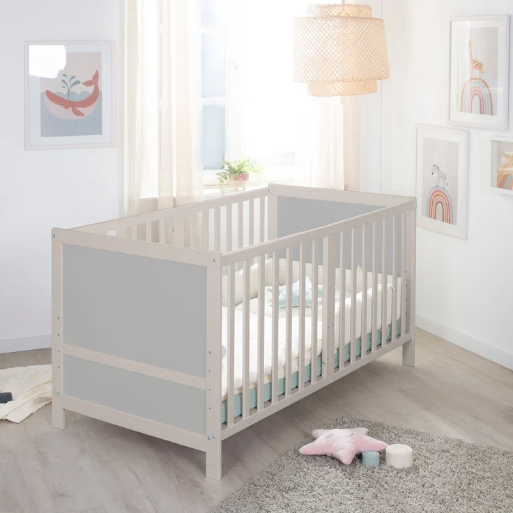roba Babybett EASY SLEEP 70 x 140 cm inkl. Umbauecken + Matratze safe asleep® Roll Air - Mitwachsendes Gitterbett 3-fach höhenverstellbar - 3 Schlupfsprossen - Hellgrau – Bild 11