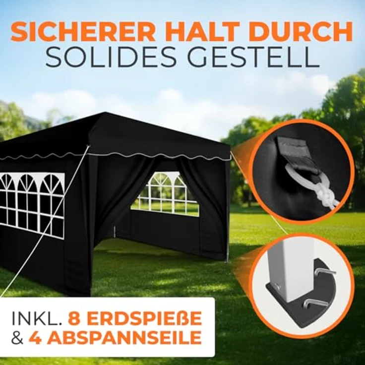 Faltpavillon 3x3 m - wasserdicht - mit 4 Seitenteilen, schwarz – Bild 6