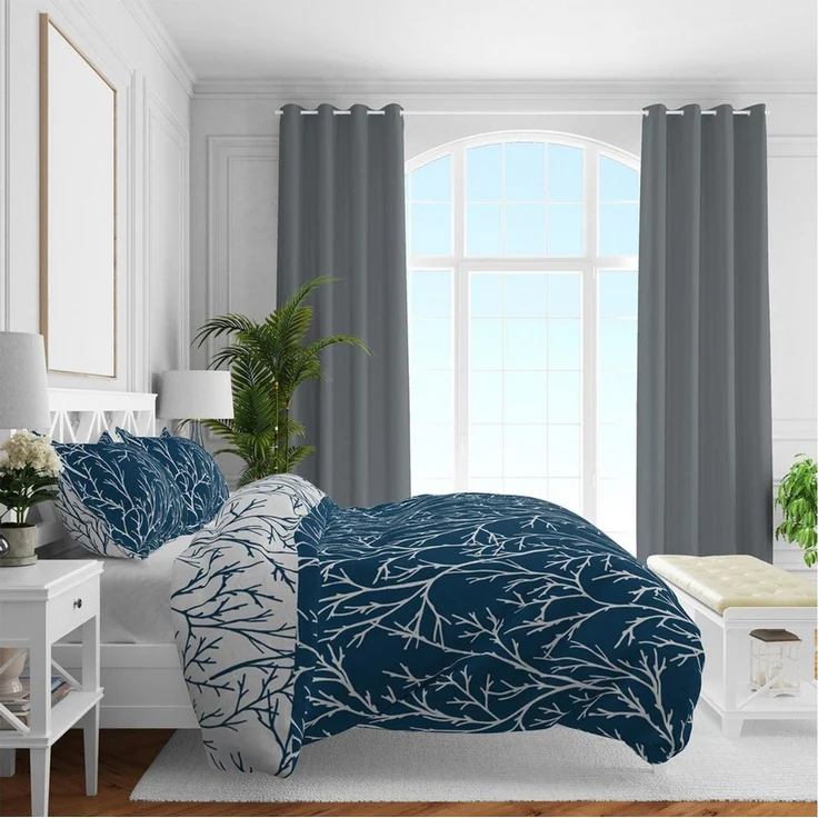 Brielle Bettwäsche Mako Satin Wendebettwäsche-Set - 2-tlg - Dunkelblau-Grau, 2 teilig, Mit Reißverschluss, 100% Baumwolle – Bild 2