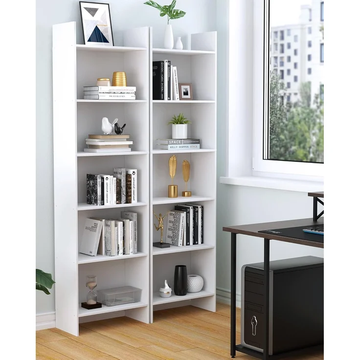 Bücherregal, Regal, Standregal, Büroregal, mit 6 Fächern, offen, für Wohnzimmer, Arbeitszimmer, Büro, als Raumteiler, 24 x 48 x 170 cm, Weiß – Bild 4