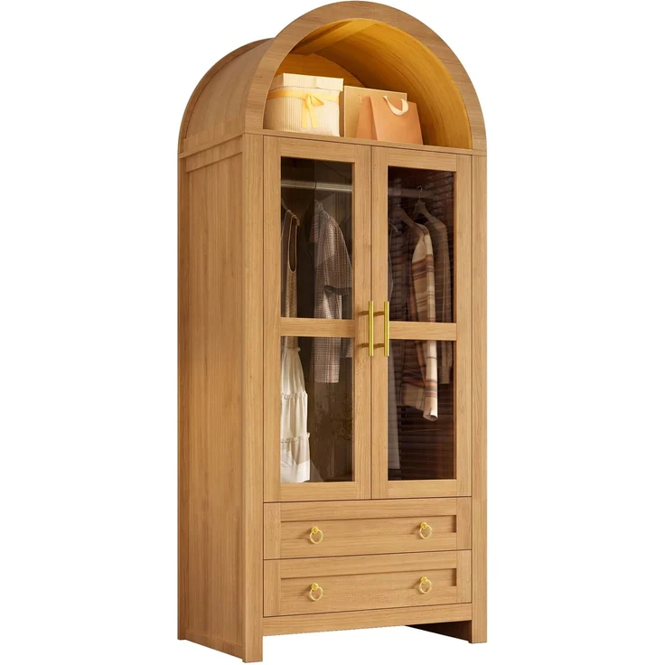 Kleiderschrank 76 x 50 x 185 cm in Eichenoptik mit Glastüren, Schubladen und LED-Beleuchtung – Bild 6