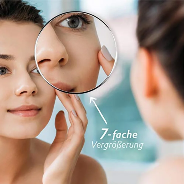 Fantasia Make Up Kosmetikspiegel, 7-fach vergrößert, runder Metall-Spiegel mit 15cm Durchmesser und Saugnapf, silber für Zuhause und unterwegs – Bild 4
