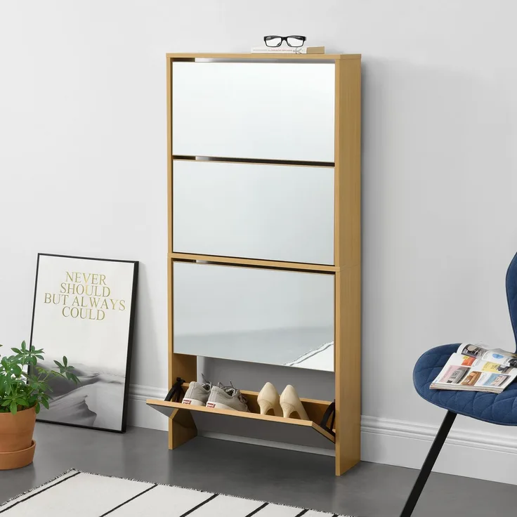 en.casa Schuhkipper Vogar mit 4 Türen 134 x 63 x 17 cm Eichenoptik
