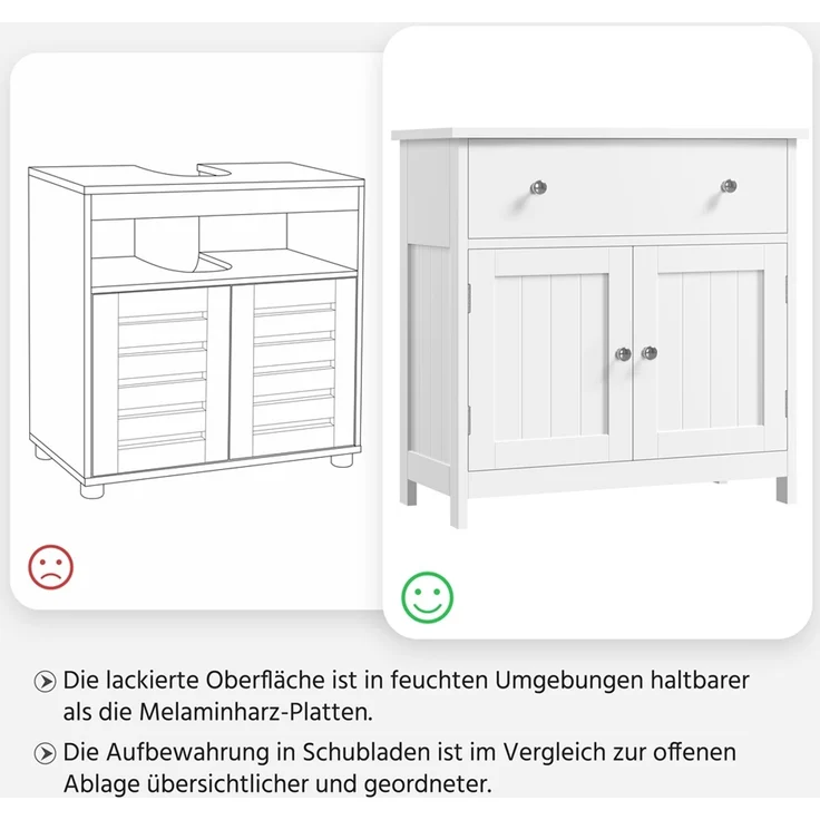 Yaheetech Waschbeckenunterschrank mit Schublade & 2 Türen, Holz weiß, 60x30x60 cm – Bild 8
