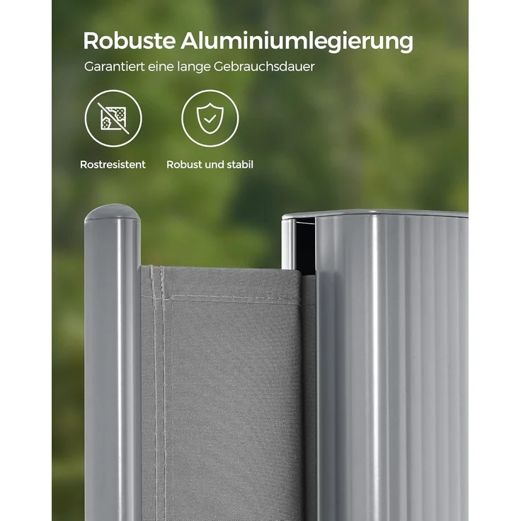 SONGMICS Alu-Seitenmarkise, ausziehbar, 180x350 cm, Blickdicht, Sonnenschutz, blickdicht, Seitenrollo, für Balkon, Terrasse, Garten, grau GSA185G01 – Bild 5