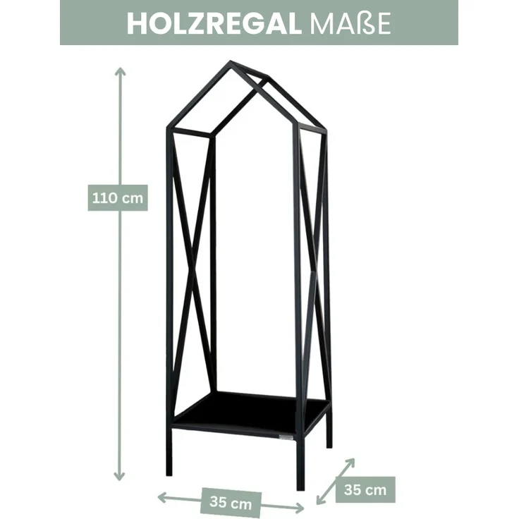 DELUKE® Kaminholzregal innen Metall DUSI | Dachdesign, Schwarz | Feuerholzregal Kaminholzhalter Holzständer Holzhalter innen Holzlager – Bild 2