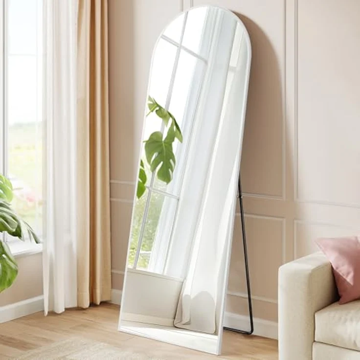 SONGMICS Ganzkörperspiegel, 160x50 cm, gewölbter Standspiegel, Rahmen aus Aluminiumlegierung, Hartglas, für Schlafzimmer, Wohnzimmer, Garderobe, mattweiß LFM031WC01 – Bild 1