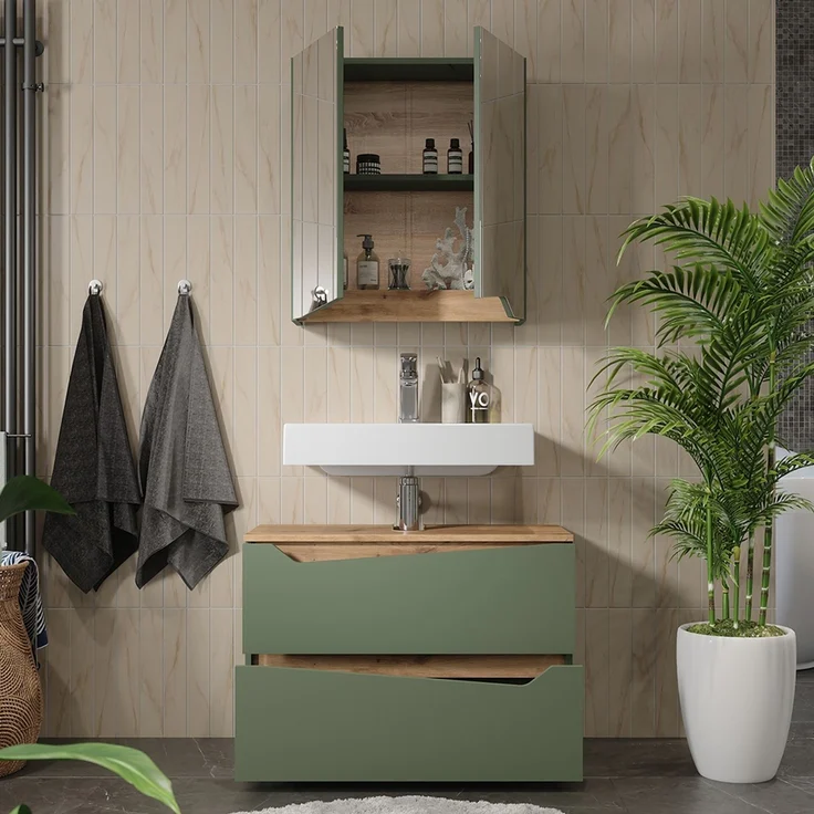 Badmöbel-Set Marelle Grün/Artisan-Eiche 2-teilig Vicco – Bild 5