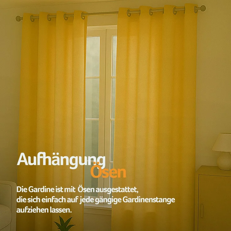 Gardine mit Ösen *** x *** cm ( Breite x Länge ) in ***, blickdichter Vorhang, Ösenvorhang in vielen Variationen 140x225 cm Gelb – Bild 6