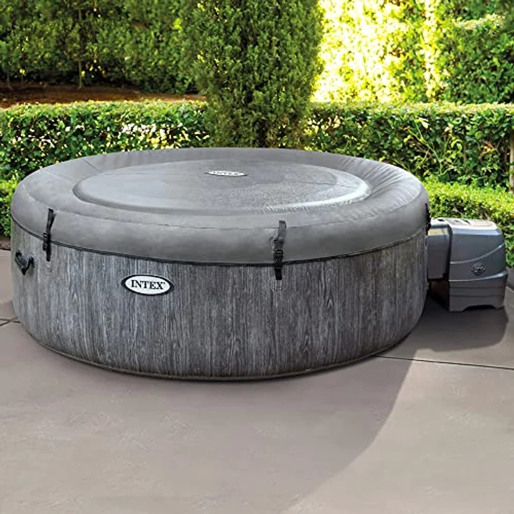 Intex Greywood Deluxe Purespa Whirlpool, für bis zu 4 Personen, 795 Liter, HWT-System, Holzoptik, graue Ausführung – Bild 2