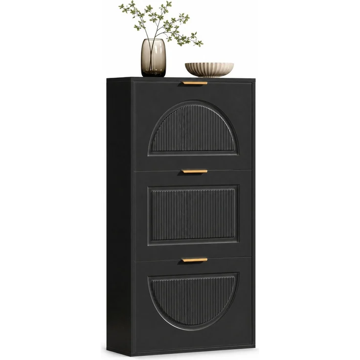 Kommode 60x24x114 cm, schmaler Schuhkipper in Schwarz aus MDF und Spanplatte, kippsicher – Bild 7